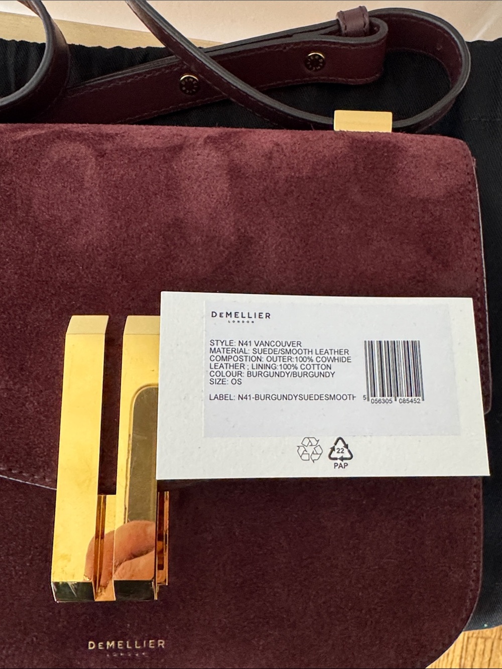 DeMellier Wine Burgundy Suede The Vancuver Crossbody with Gold Hardware - Picture 9 of 10